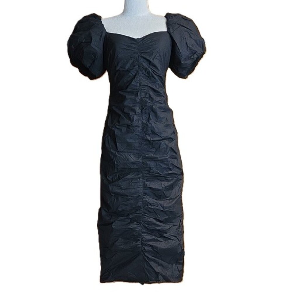 NEW RHODE TESSA RUCHED BLACK POPLIN MIDI DRESS SIZE 4 - Picture 3 of 12